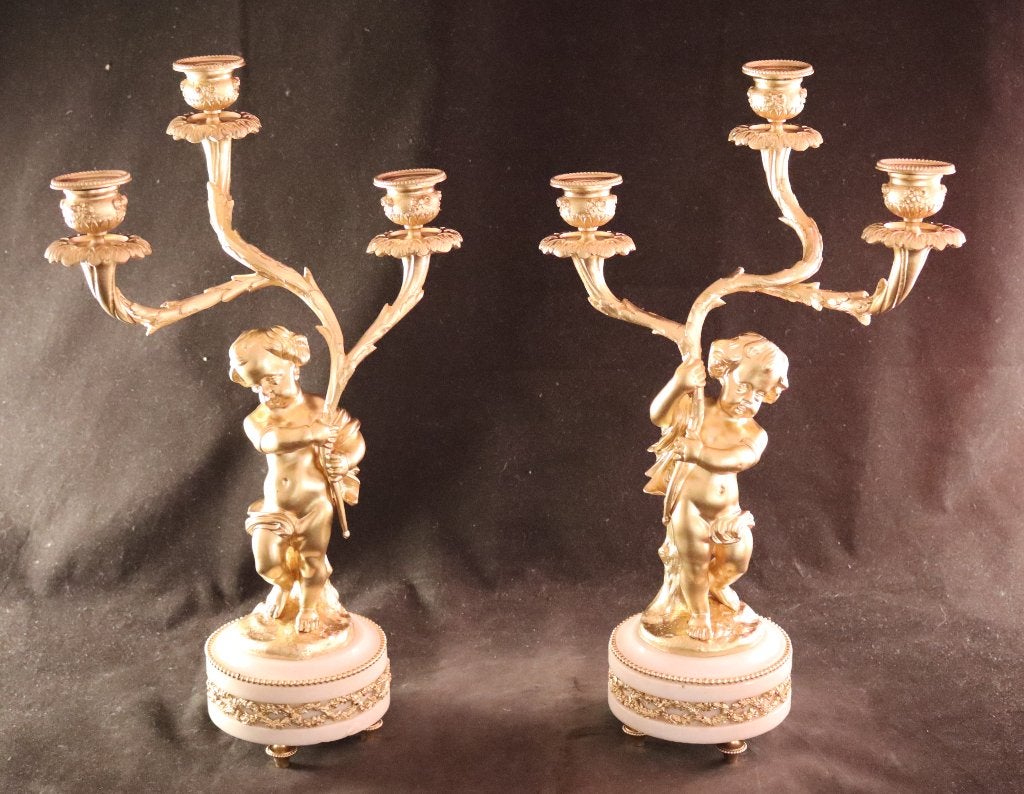 Paire de chandeliers en bronze doré, Antiquités & Art, Enlèvement ou Envoi