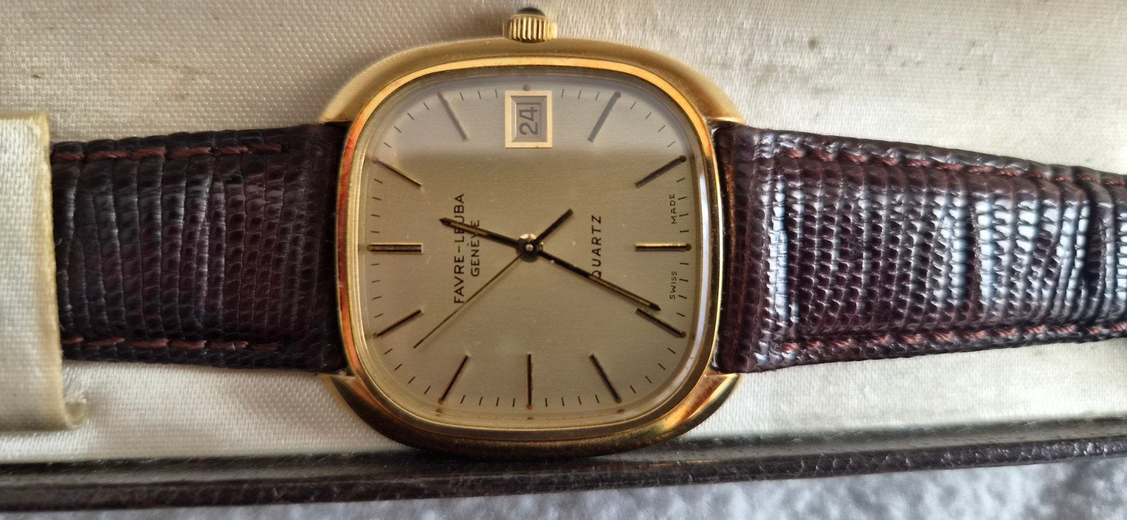 Montre Vintage Favre-Leuba Genève Quartz, Montre-bracelet, Enlèvement ou Envoi, Avec bracelet, Or