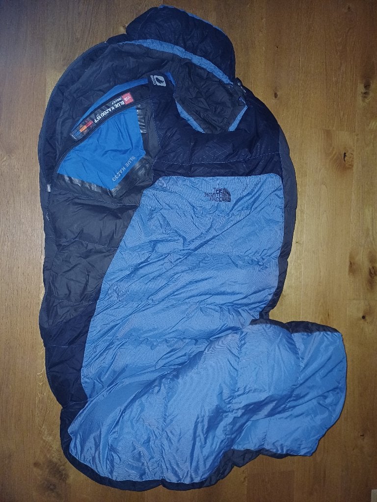 Slaapzak The North Face Blue Kazoo Long (Dons - Comfort -4C), Caravans en Kamperen, Ophalen of Verzenden, Gebruikt