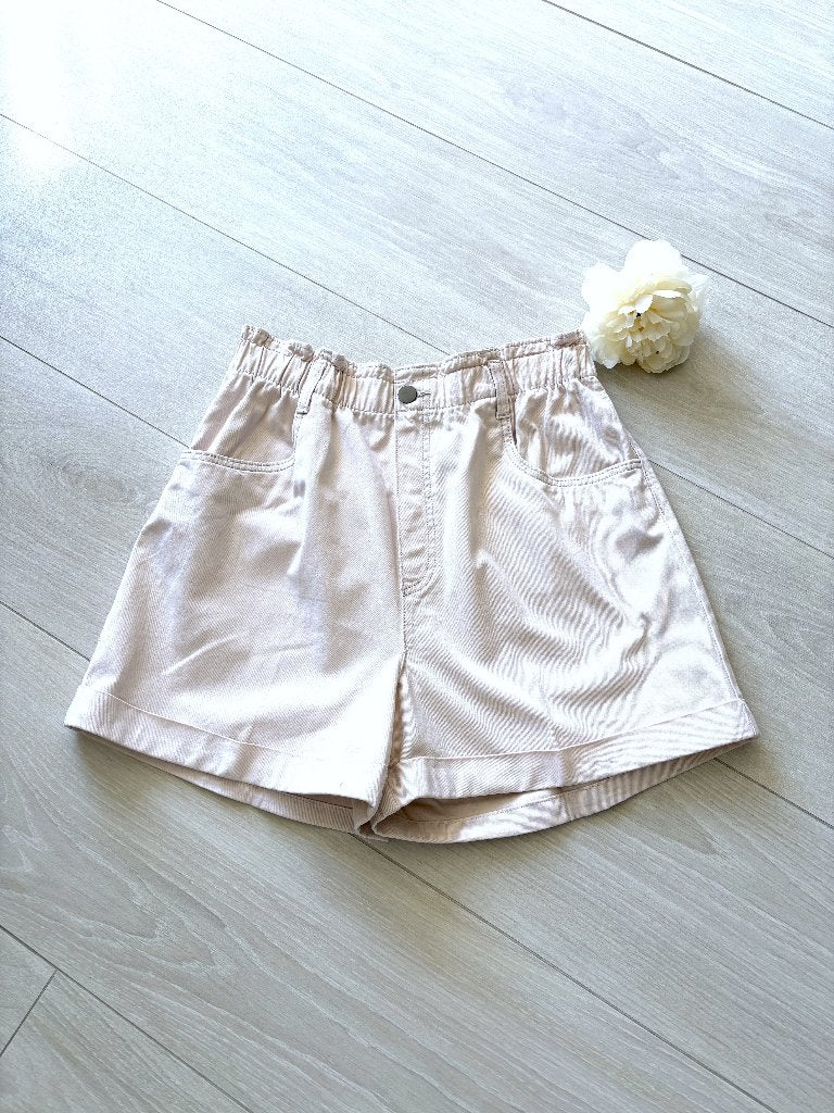 Jeans short met elastische taille  omslag H&M 100% katoen –M, Kleding | Dames, Broeken en Pantalons, Maat 38/40 (M), H&M, Kort