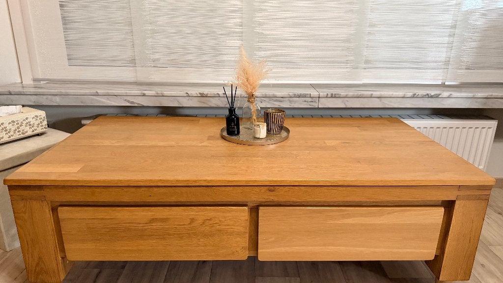 Kwalitatieve eiken salontafel, Ophalen, 100 tot 150 cm, Eikenhout, 50 tot 100 cm