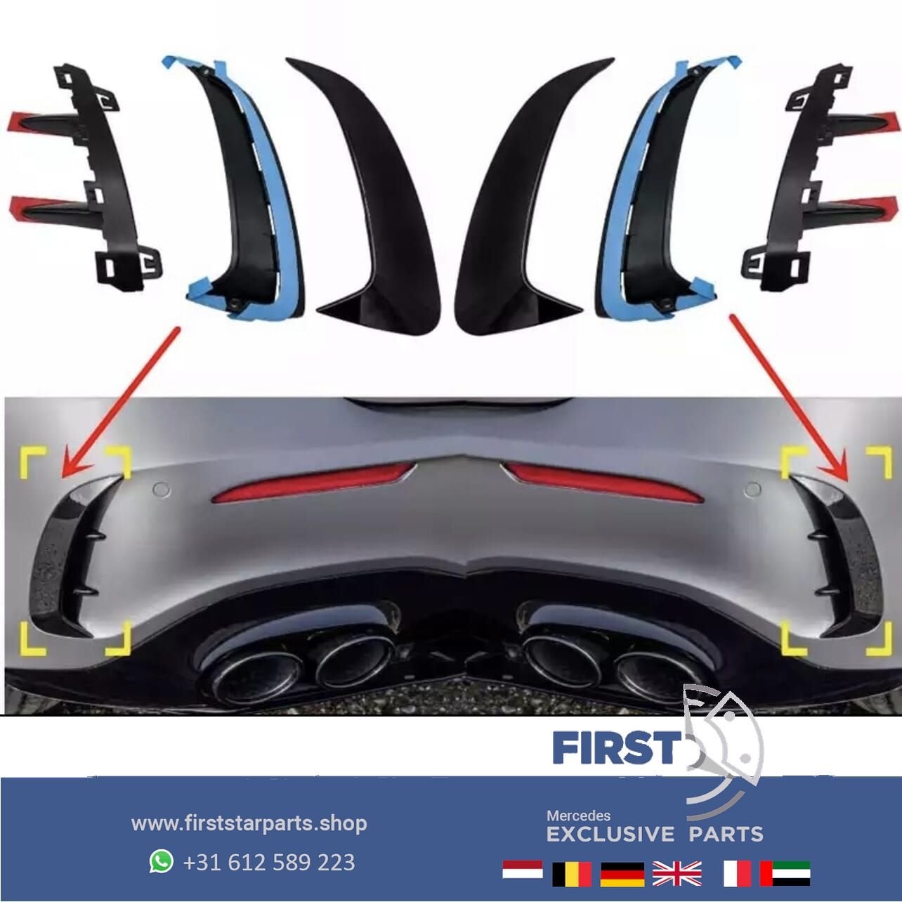 W177 AERO SPOILERS ACHTERBUMPER SPLITTERS Mercedes A KLASSE, Gebruikt, Ophalen of Verzenden, Achter, -