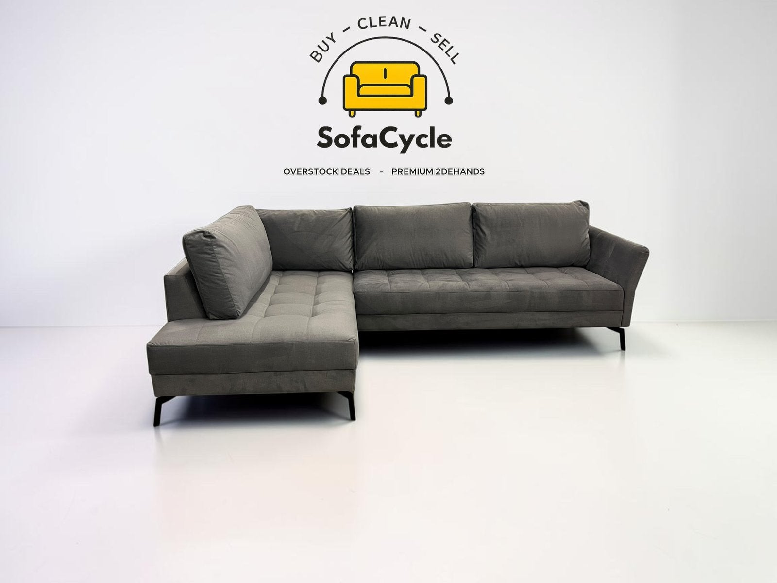 Fauteuil d'angle Chateau d'Ax en velours gris, — overstock, Neuf, Enlèvement ou Envoi, SofaCycle, Info@sofacycle.be