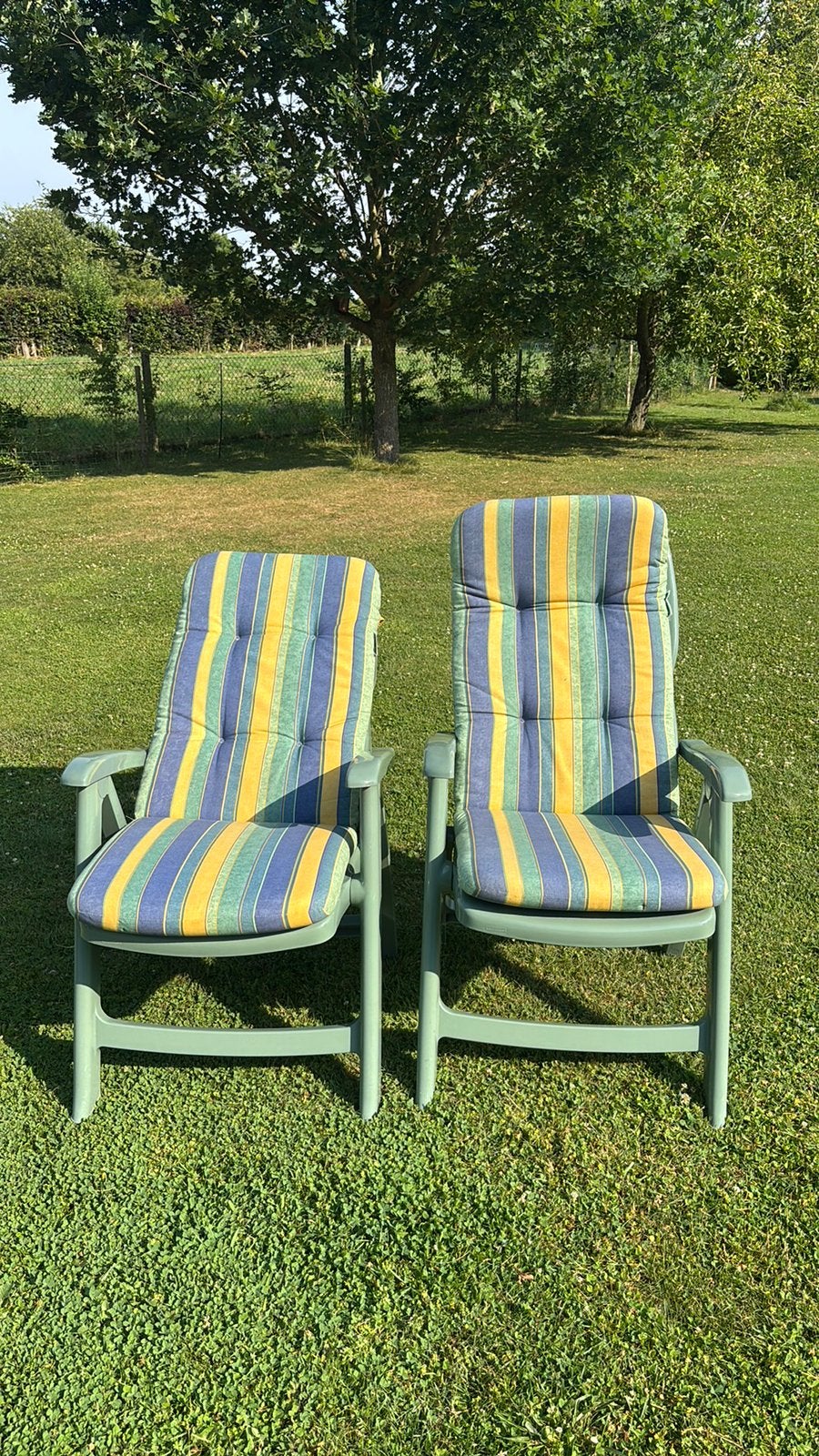 2 fauteuils relax Lawn Comfort avec coussins, Jardin & Terrasse, Enlèvement, Utilisé, Plastique, Pliant