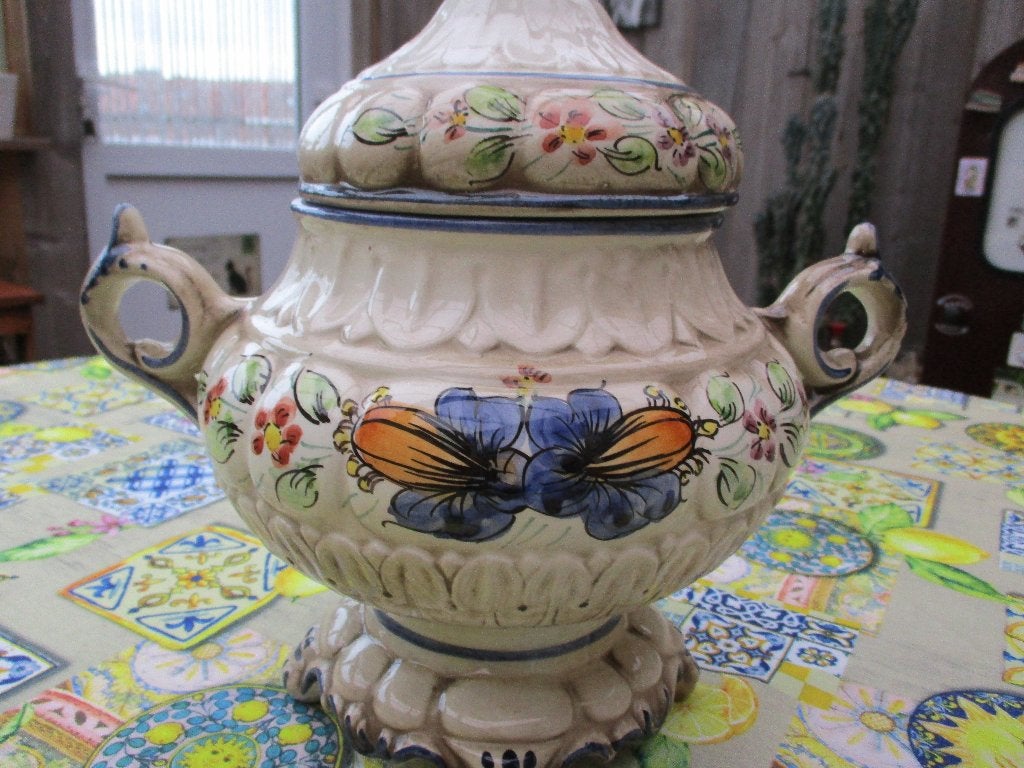 Italiaanse Potpourrivas /sierpot met deksel handgeschilderd, Ophalen