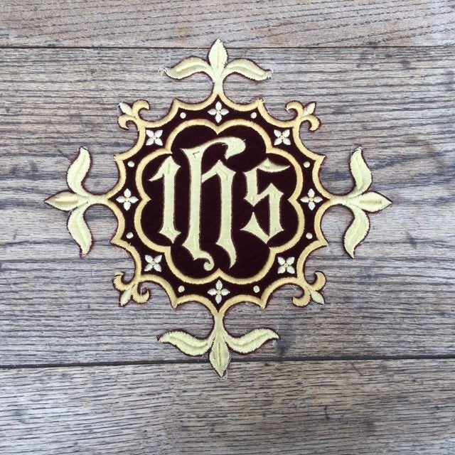 Liturgisch kerkembleem handgeborduurd, Antiek en Kunst, Curiosa en Brocante, Ophalen of Verzenden