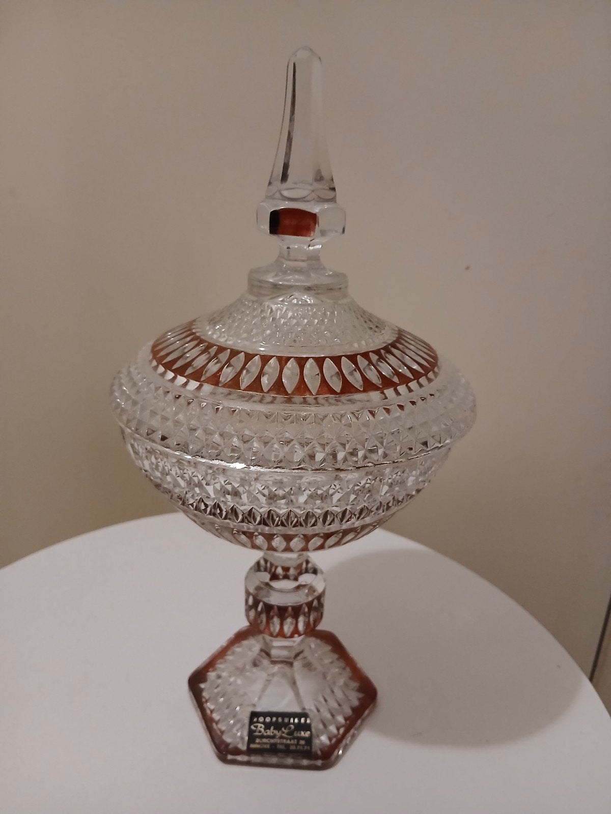 Superbe bonbonnière vintage sur pied avec couvercle, Enlèvement ou Envoi, Verre