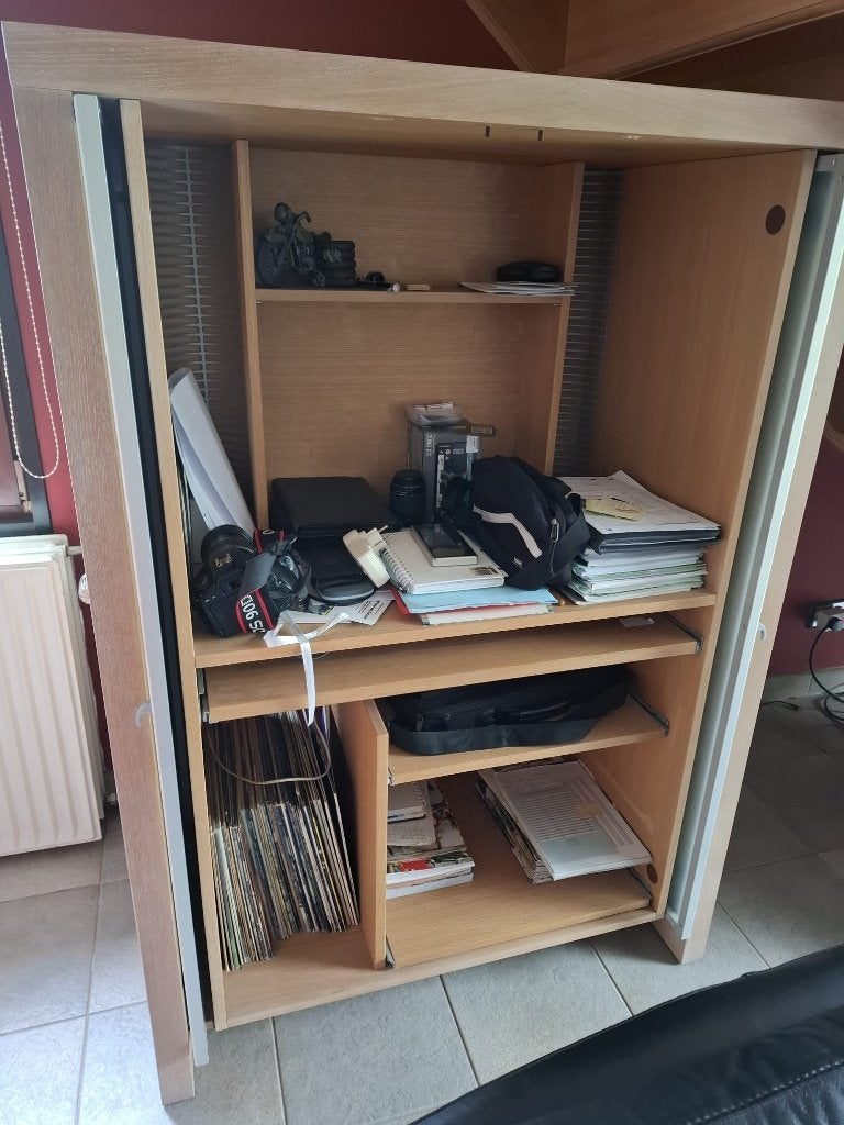Computerkast Fineer Lichte Eik, Ophalen, Glas, 70 tot 120 cm, 120 tot 170 cm