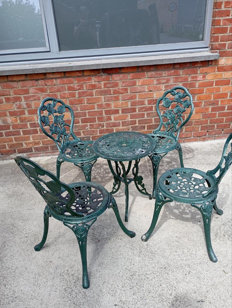 Ensemble de jardin vert avec 4 chaises, Enlèvement, Utilisé, Aluminium