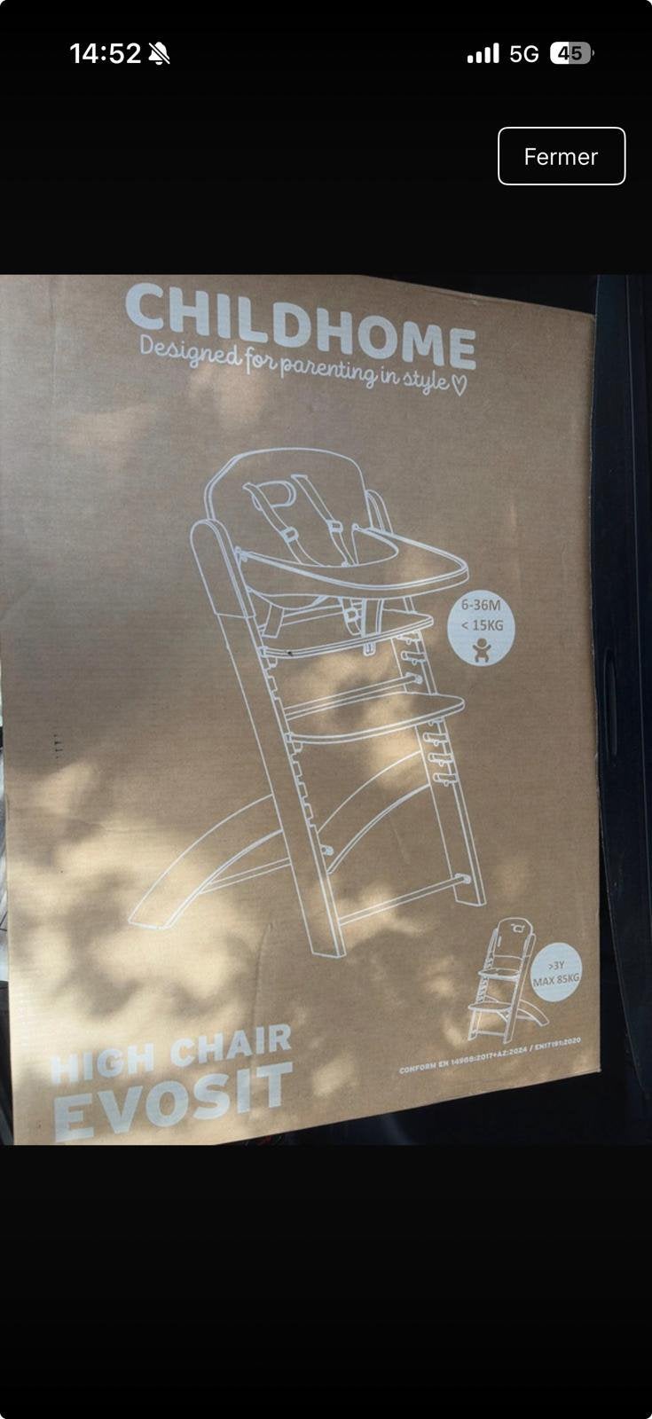 Chaise haute CHILDHOME Evosit High Chair, Enfants & Bébés, Enlèvement ou Envoi, Comme neuf