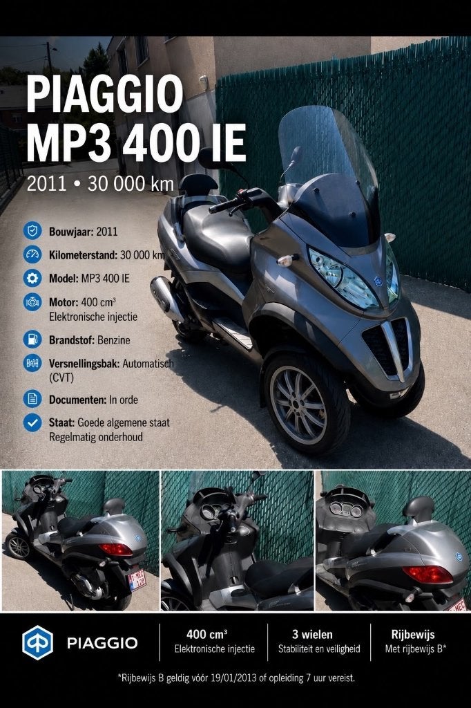 Piaggio mp3 400 IE, Motos, Tourisme, Occasion, Jusqu'à 11 kW, Particulier