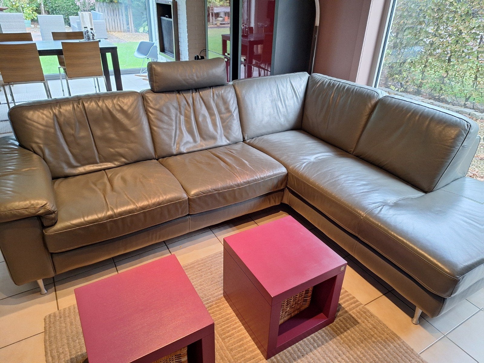 Lederen zithoek, Huis en Inrichting, Ophalen, Gebruikt, Leer