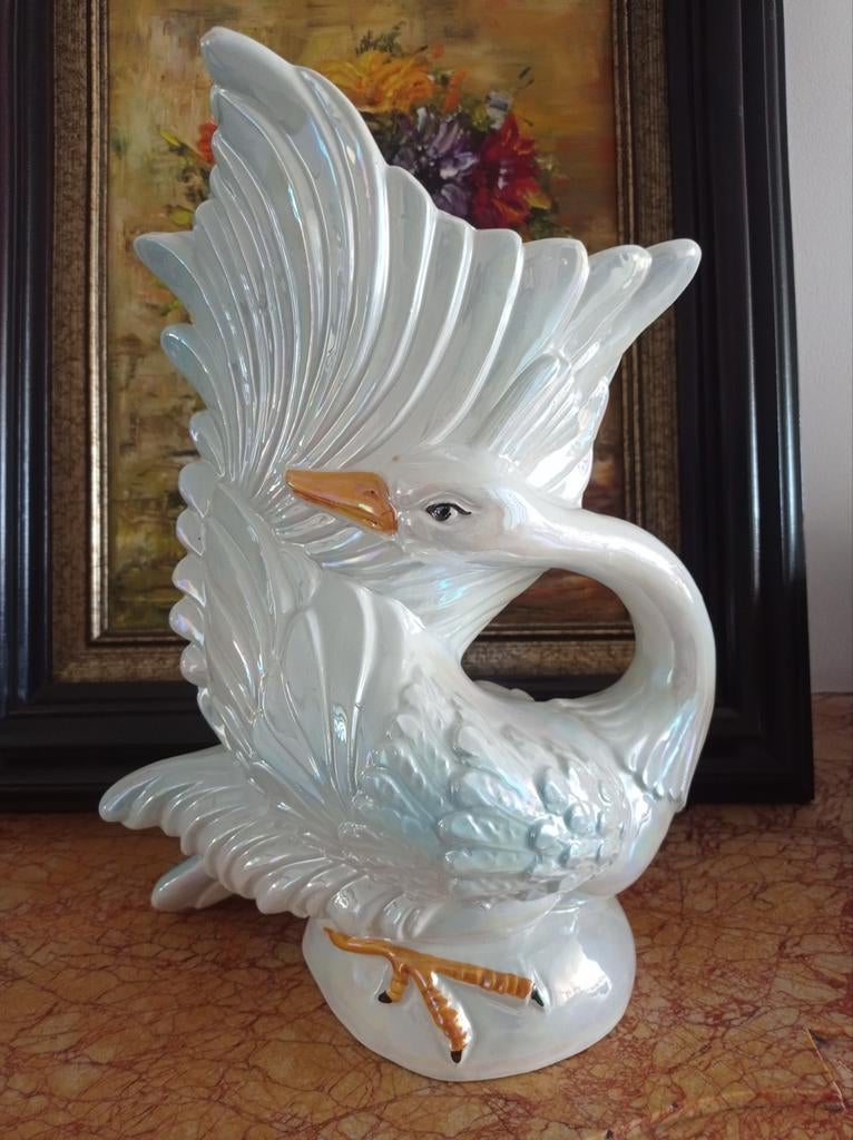 Vintage vaas witte zwaan parelmoer, Antiek en Kunst, Ophalen