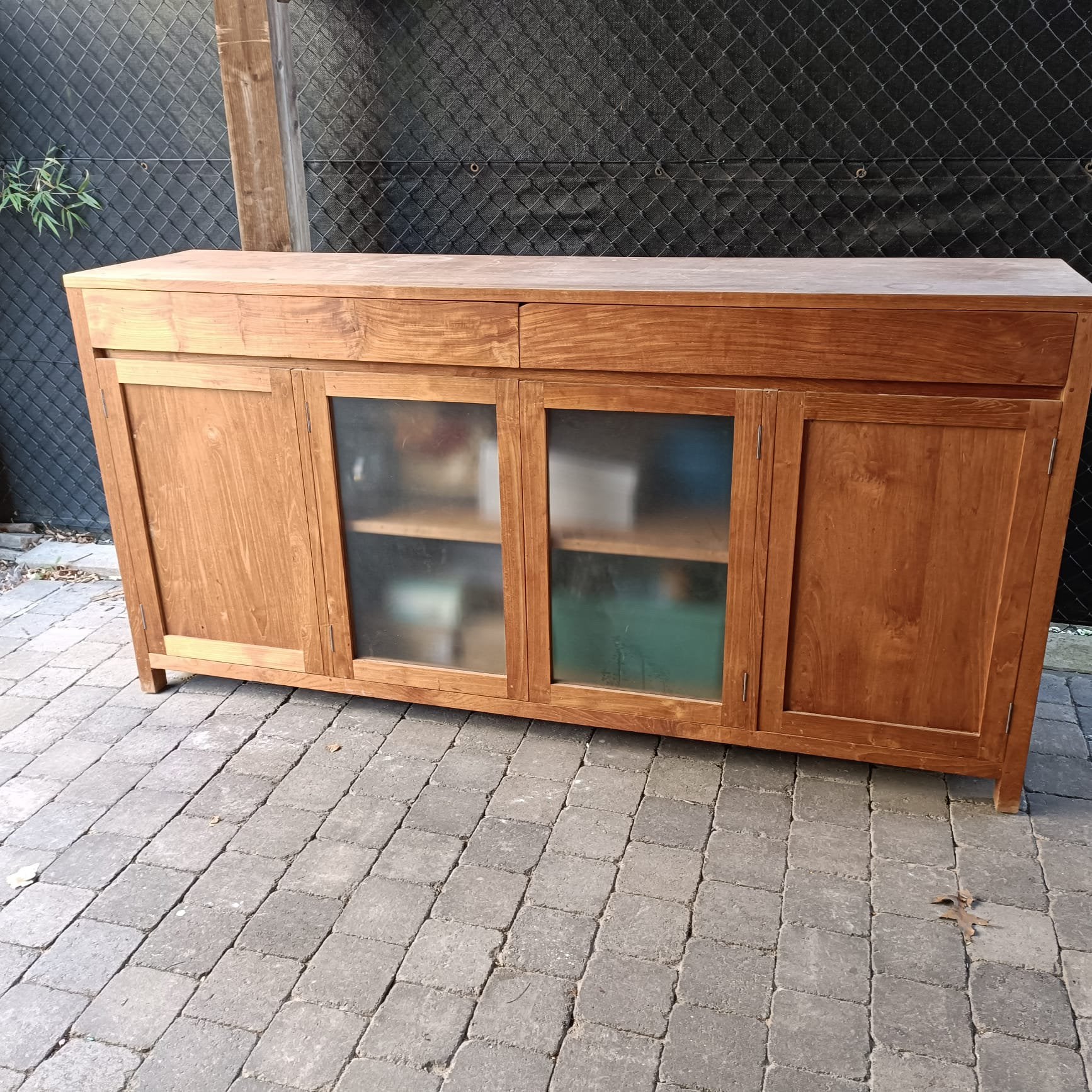 Teak houten Dressoirs, Huis en Inrichting, Kasten | Dressoirs, Ophalen, Gebruikt, Met deur(en), Glas