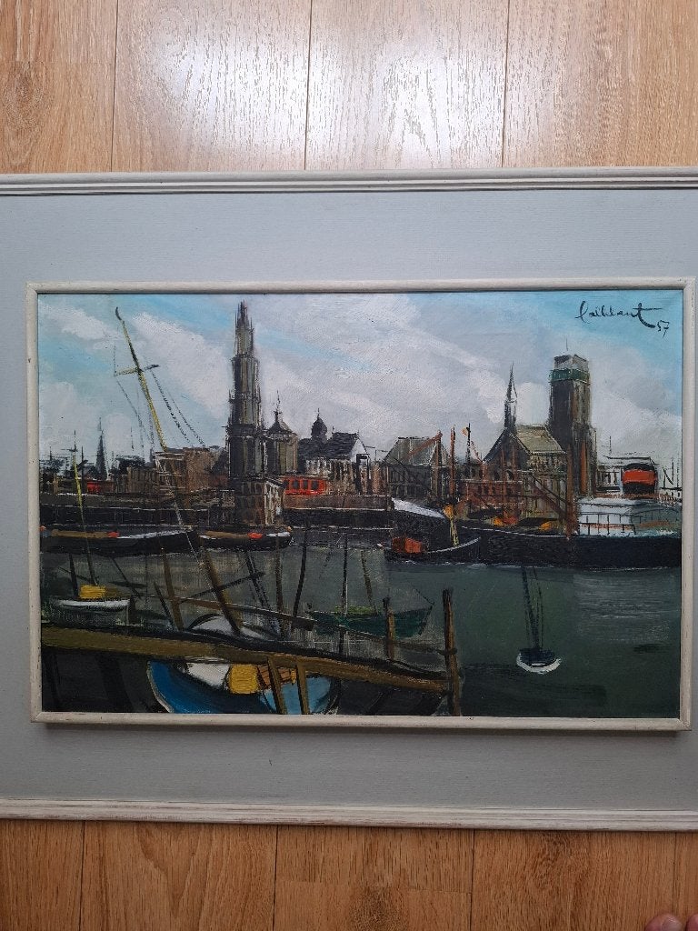 Scheldezicht olie ip foek, Peinture à l'huile, Daté, Enlèvement, Maritime / eau