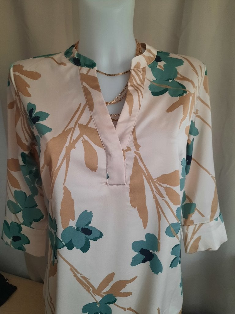 Licht kleedje beige/turquoise 38, Taille 38/40 (M), Enlèvement ou Envoi, Beige, Comme neuf