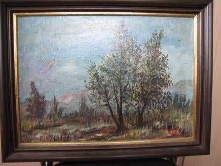Stilleven met landschap. Olieverf op doek, Enlèvement