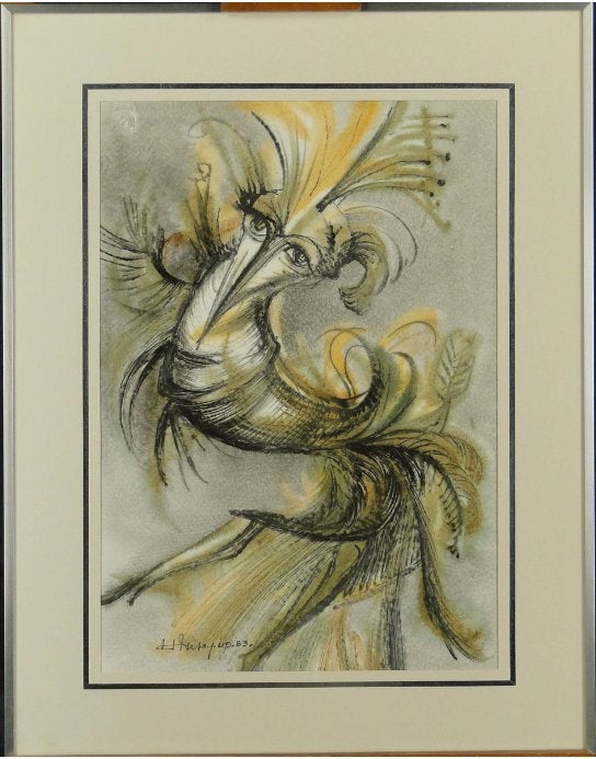 aquarelle La sylphide vaporeuse signe andre hupet, Antiquités & Art, Enlèvement ou Envoi, Aquarelle