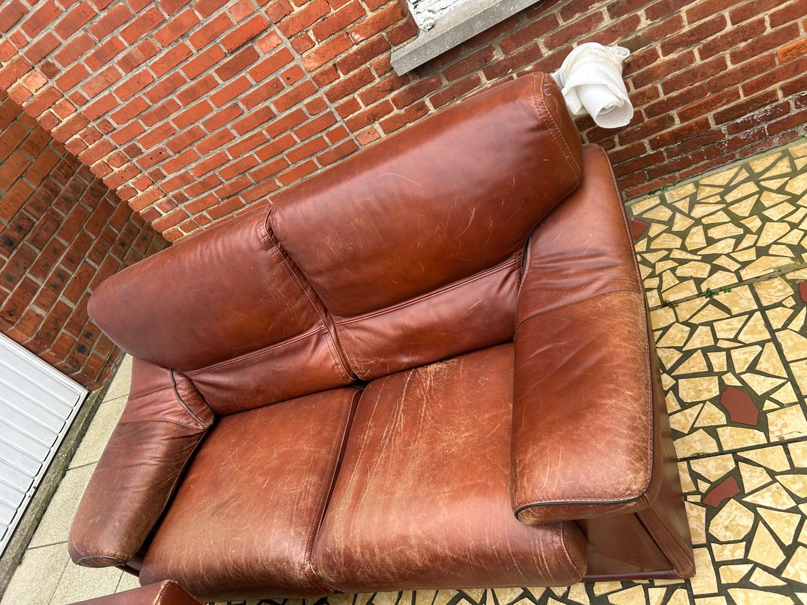 Zetel salon leder 1-zit, 2-zit en 3-zit, Ophalen, Gebruikt, Rechte bank