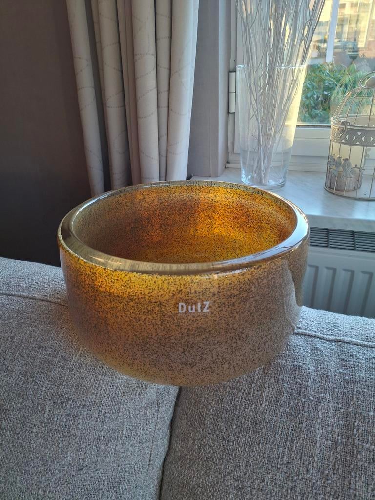 Dutz bowl thick golden yellow hoogte 14cm breedte 26 cm, Schaal, Rond, Nieuw, Ophalen of Verzenden