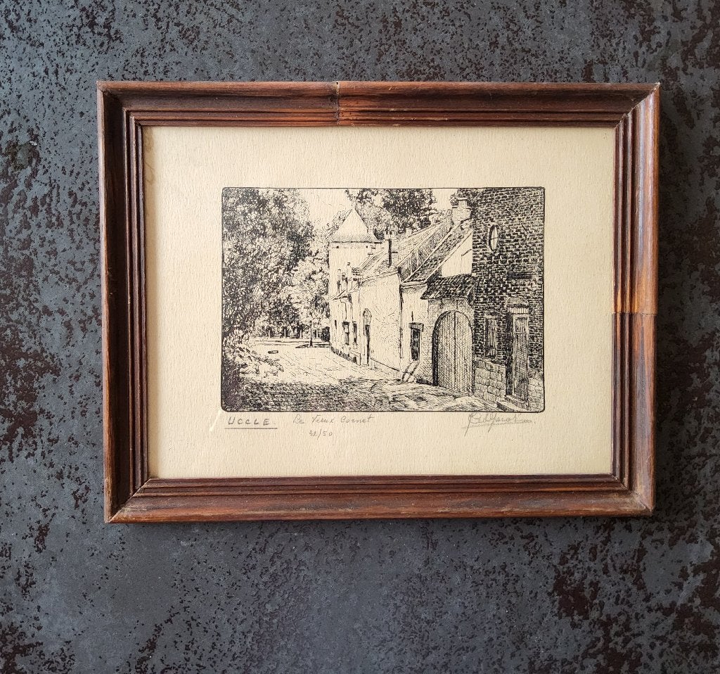 Uccle Ukkel Le Vieux Cornet 32/50, Antiek en Kunst, Kunst | Etsen en Gravures, 2000 tot heden, Ets, Architectuur, Ophalen of Verzenden