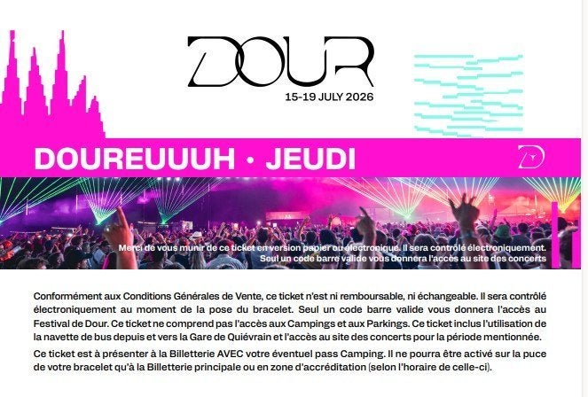 2 tickets Dour Festival jeudi 16/07, Twee personen