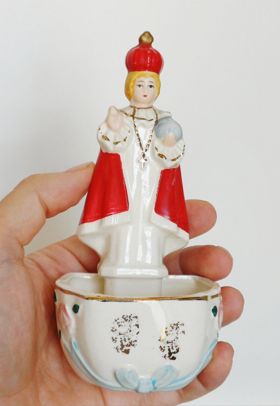 antiek wijwatervat kindje Jesus van Praag, Antiek en Kunst, Ophalen of Verzenden