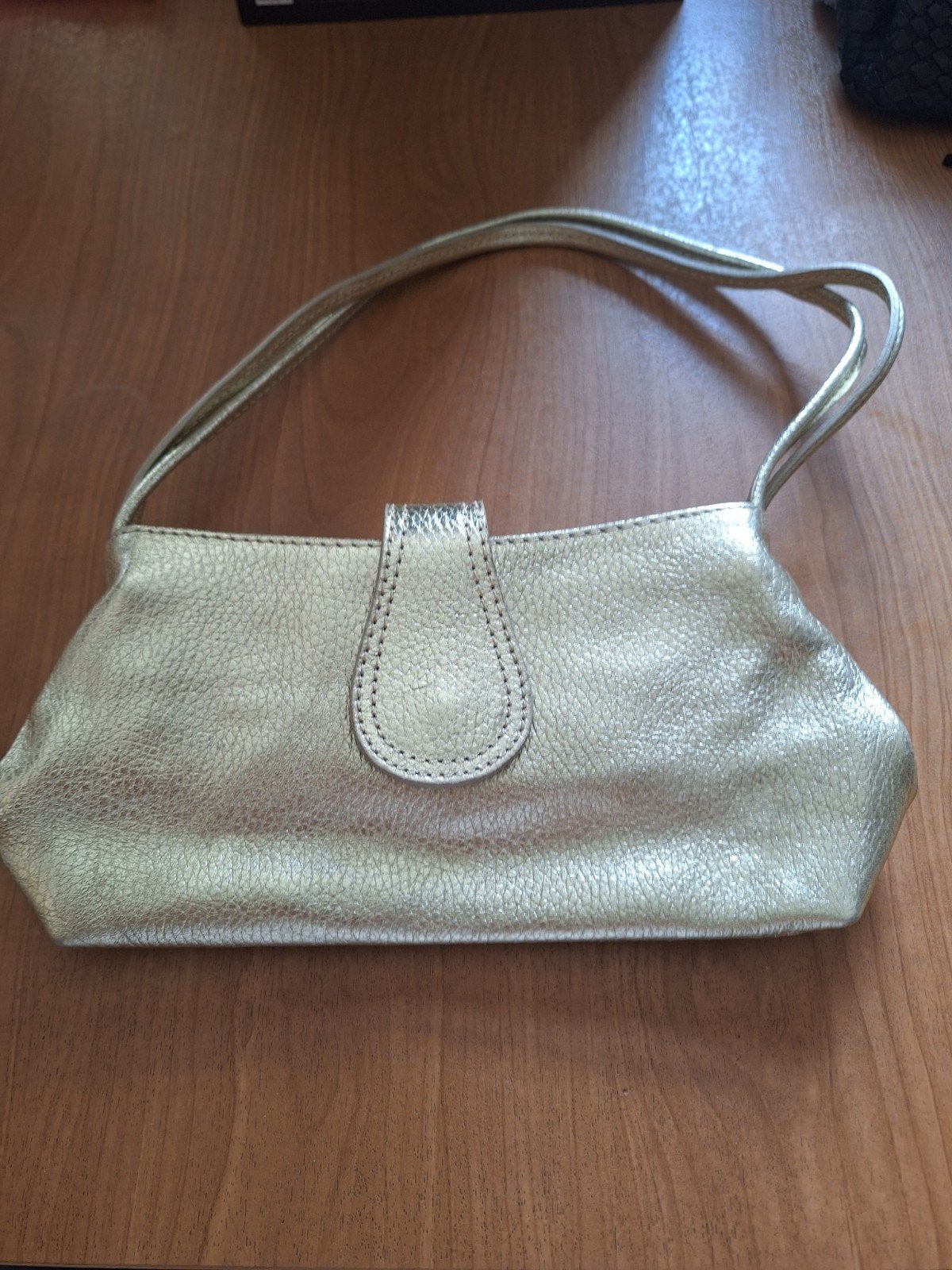 Goudkleurige lederen partybag, Handtassen en Accessoires, Tassen | Damestassen, Ophalen of Verzenden, Gebruikt, Overige kleuren
