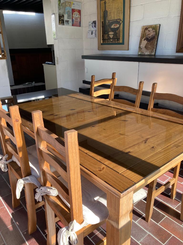Tafel met 6 stoelen, Huis en Inrichting, Tafels | Eettafels, Ophalen, Gebruikt, 50 tot 100 cm, Landelijk