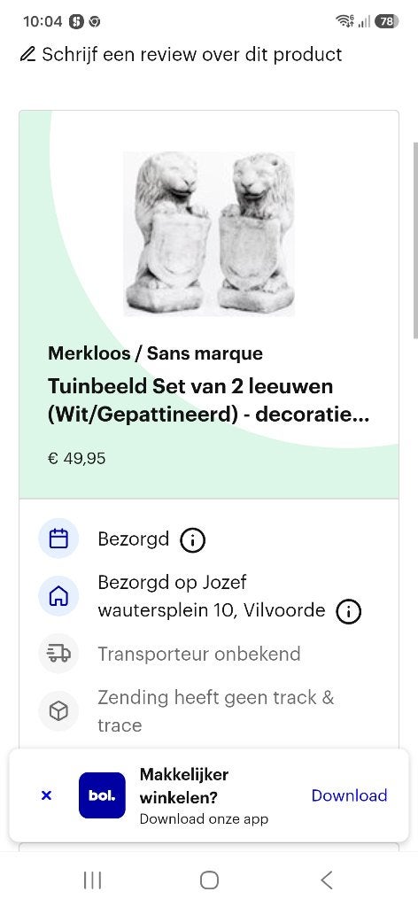 2 betonnen leeuwen, Tuin en Terras, Tuinbeelden, Ophalen, Zo goed als nieuw, Beton, Dierenbeeld