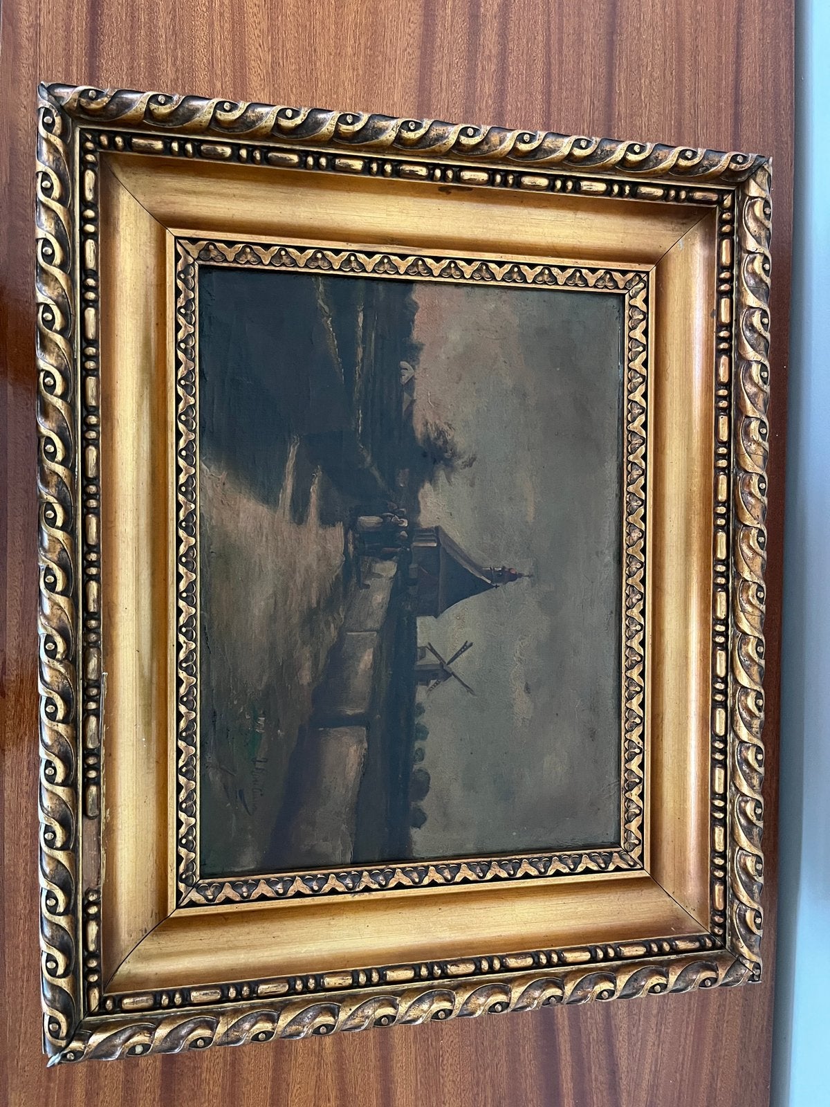 Peinture avec église et moulin, Antiquités & Art, Enlèvement