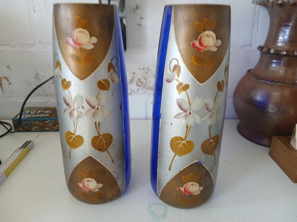 2 vazen boheems blauw (gereserveerd), Ophalen of Verzenden