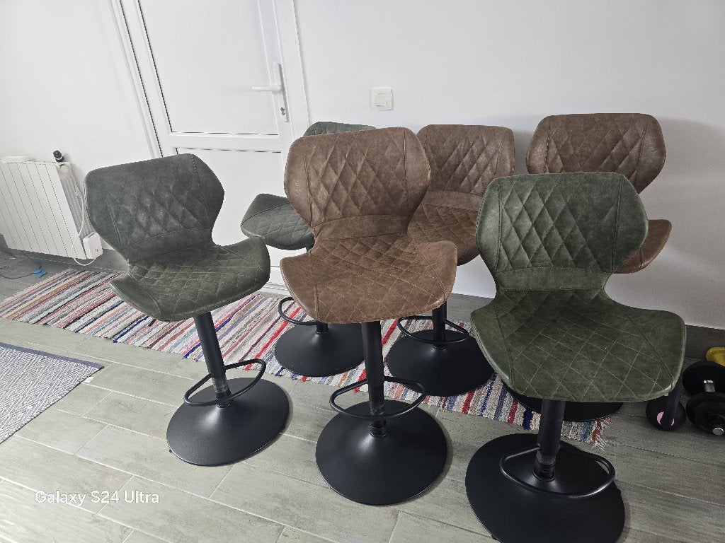 6 barstoelen, Ophalen, 60 tot 90 cm, Leer, In hoogte verstelbaar