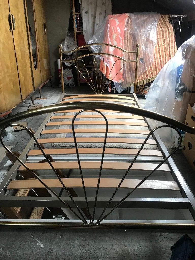 Bed messing met lattenbodem, Ophalen, 90 cm, Klassiek, Zo goed als nieuw