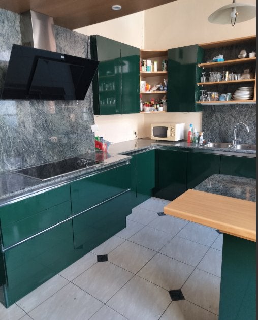 SieMatic vintage uitgeruste keuken - smaragdgroen gelakt, Ophalen, Gebruikt, Groen, Graniet of Steen