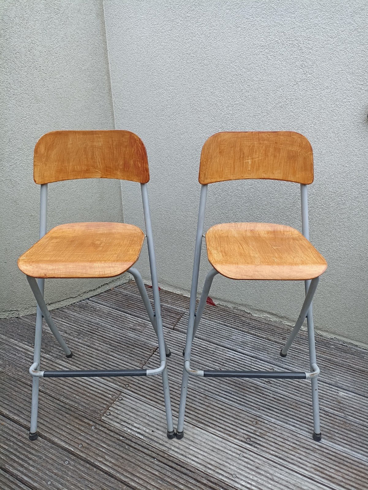 opvouwbare barstoel, hout, grijs metaal, Huis en Inrichting, Ophalen, Gebruikt, Met voetsteun, Hout
