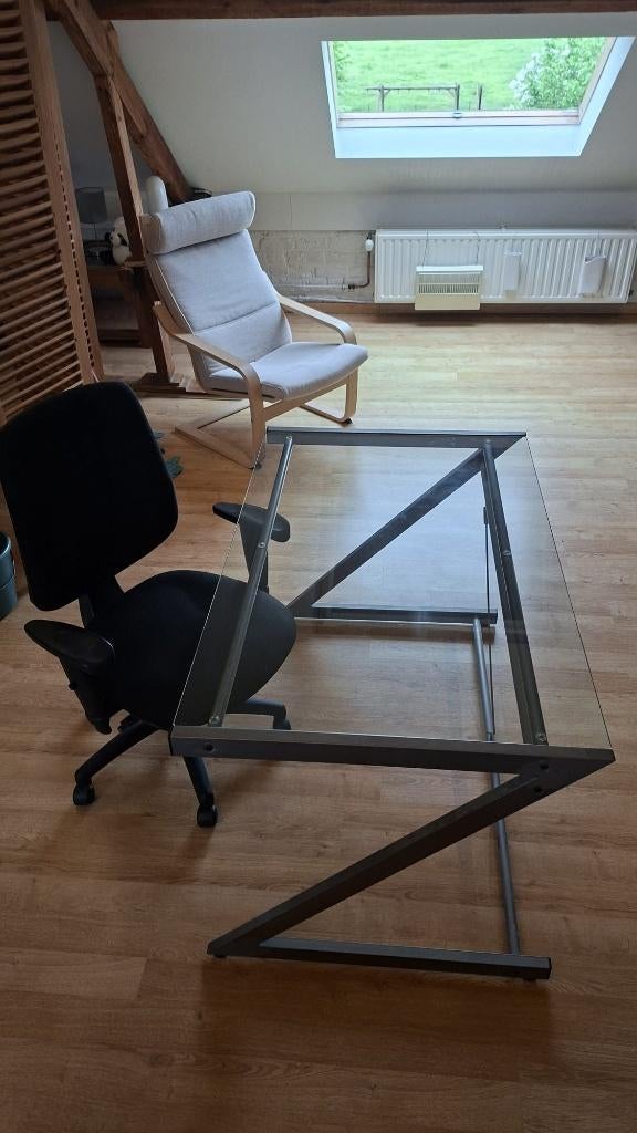 Bureau Verre avec Chaise de Bureau, Bureau d'ordinateur, 76 cm, Comme neuf, Enlèvement