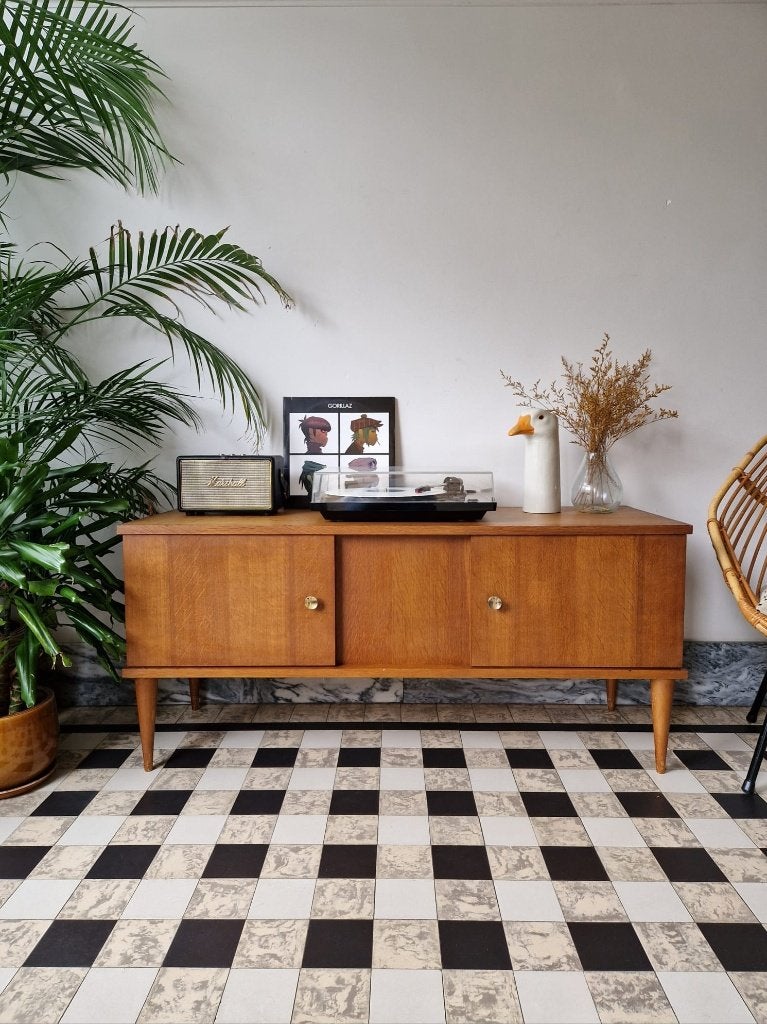 Vintage midcentury dressoir | tv-platenspeler meubel | kast, 25 à 50 cm, Avec porte(s), Vintage midcentury, 100 à 150 cm