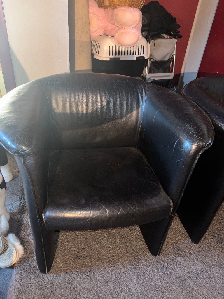 Vintage lederen fauteuils, 75 à 100 cm, Enlèvement, Utilisé, 50 à 75 cm