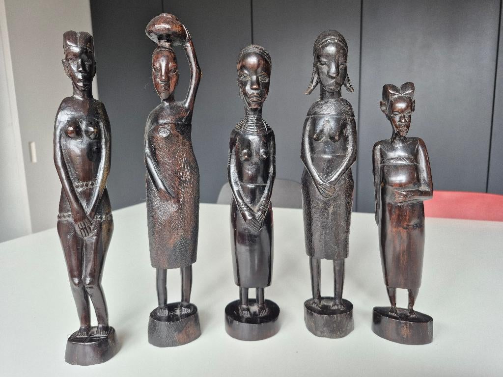 Handgesneden ebbenhouten Afrikaanse beelden, Antiek en Kunst, Ophalen