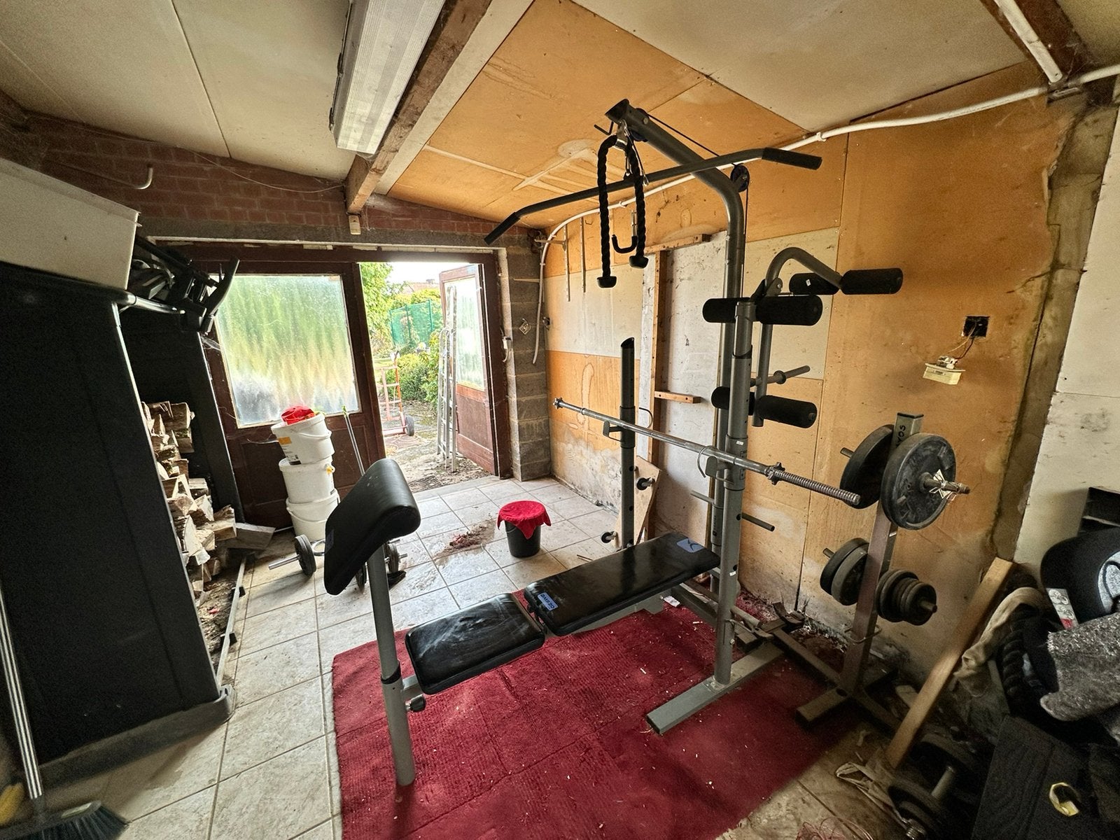 Banc de musculation avec poulie haute et travail des jambes., Sports & Fitness, Enlèvement, Utilisé, Bras