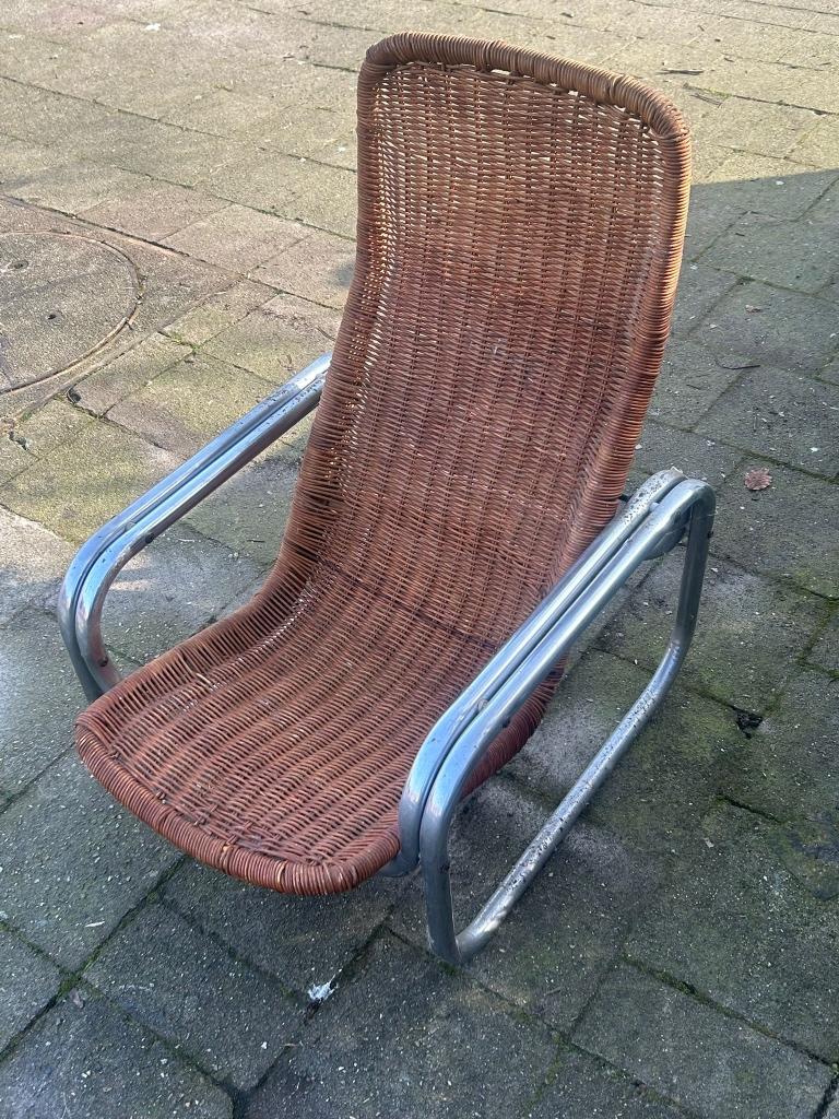 Sliedregt vintage rotan fauteuil, Ophalen, Gebruikt, Vintage Rotan, 75 tot 100 cm