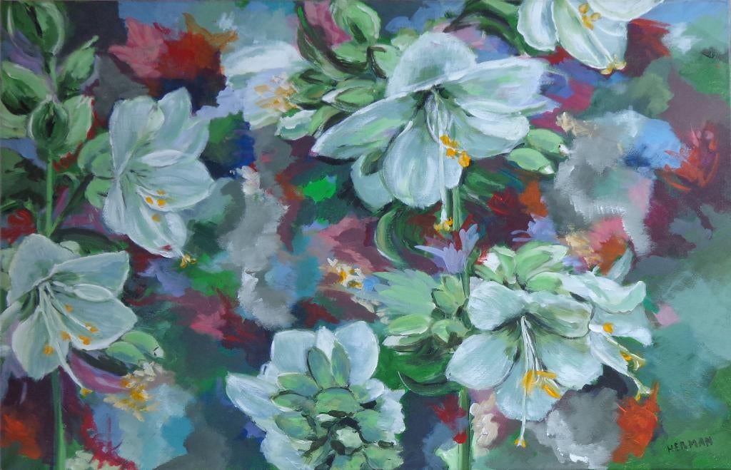 HERMAN / BLOEMENWEELDE / OLIEVERF / 65x100cm / SIG / CHASSIS, Enlèvement