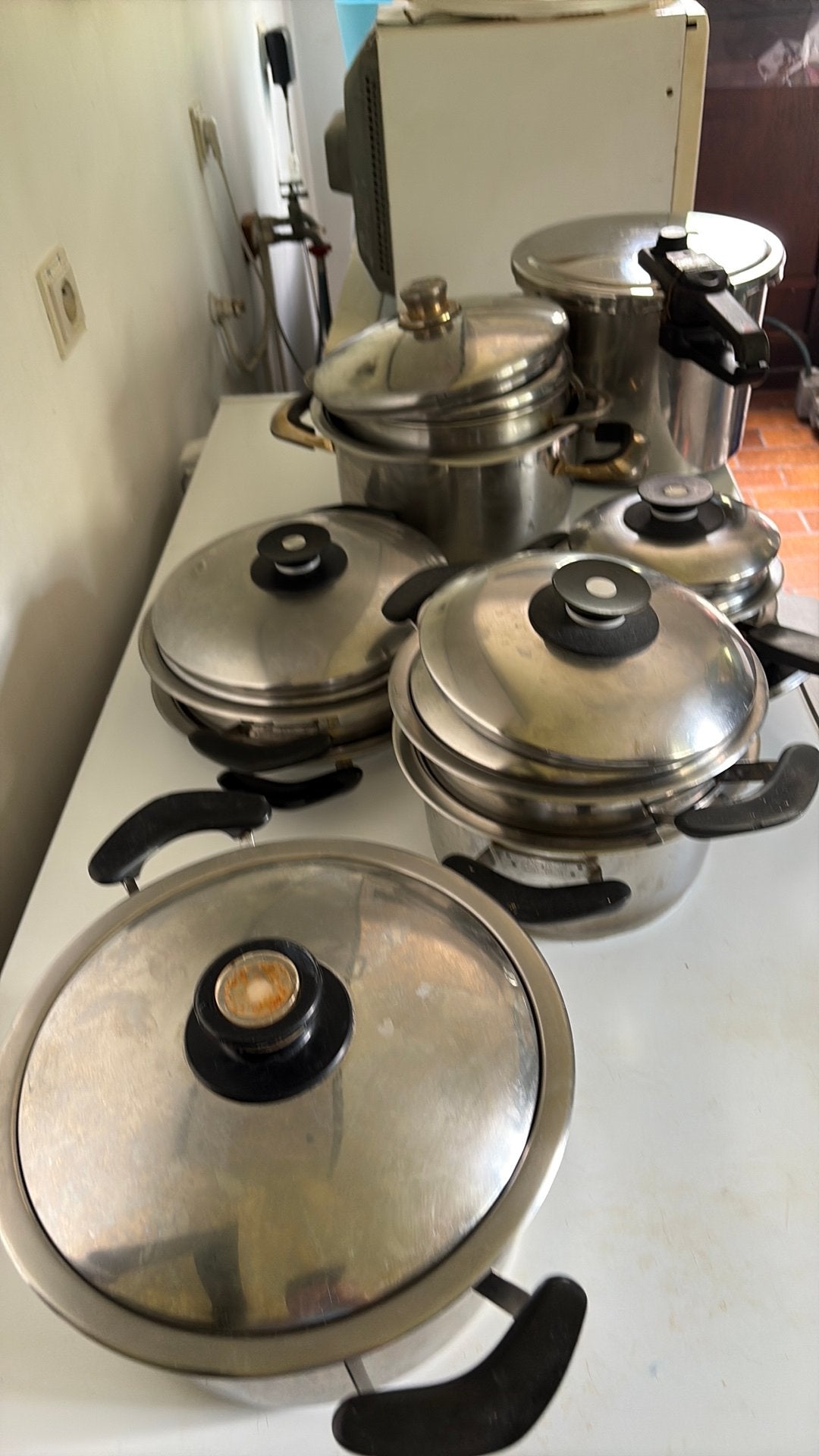 Serie inox kookgerei, electrisch vuur en gas, dik-vlak bodem, Ophalen, Gebruikt, Inox, Kookpan of Snelkookpan