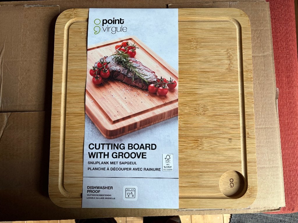 Planche à découper en bambou avec canal à jus 35x35x2,5cm, Autres marques, Planche à découper/service, Neuf, Beige
