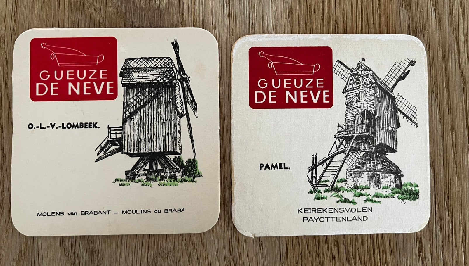 2 Bierviltjes - GUEUZE DE NEVE (MOLENS), Ophalen of Verzenden, Zo goed als nieuw, Viltje(s)