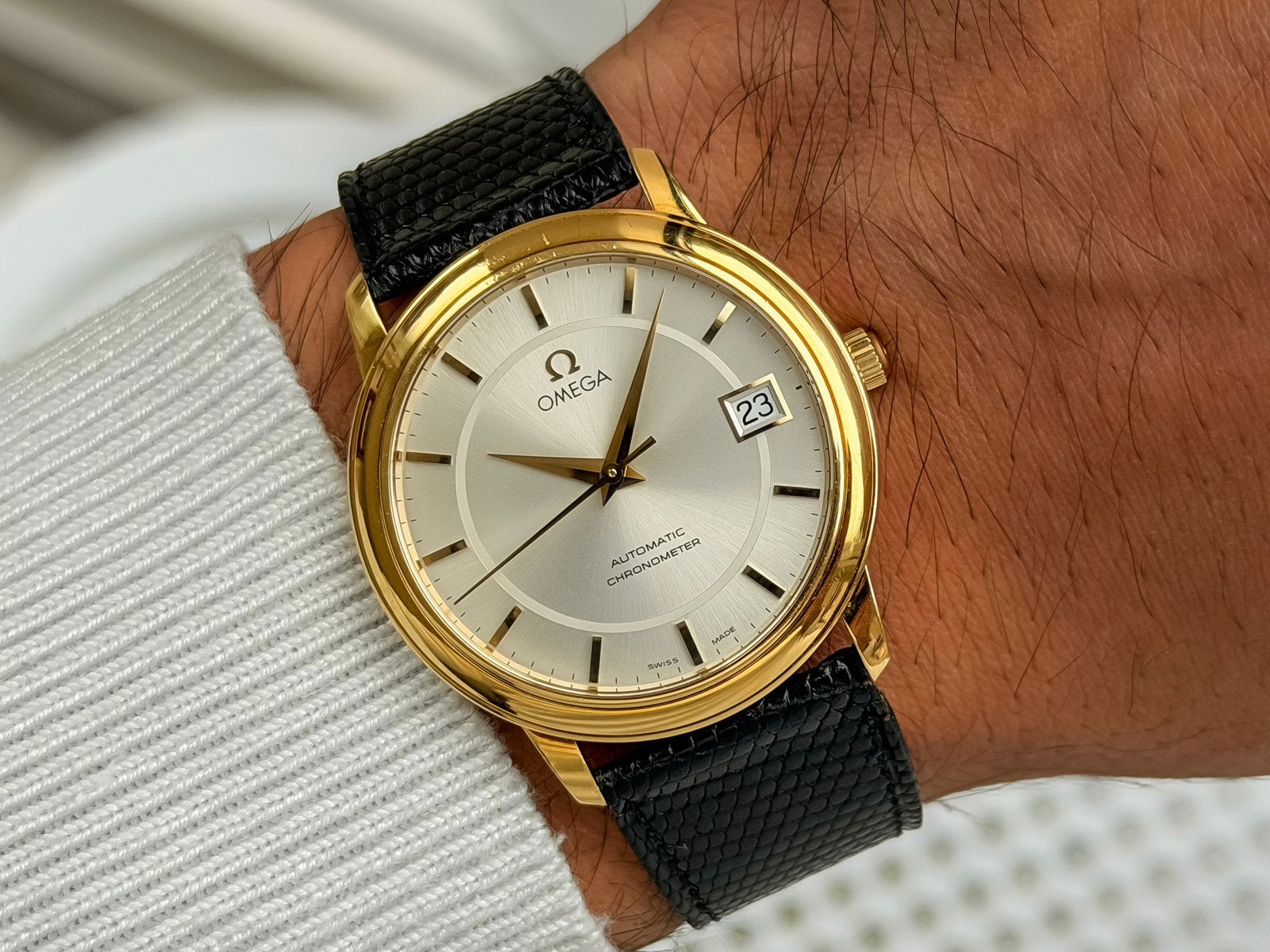 Omega 18k goud, Bijoux, Sacs & Beauté, Montres | Hommes, Montre-bracelet, Enlèvement ou Envoi, Cuir, Or