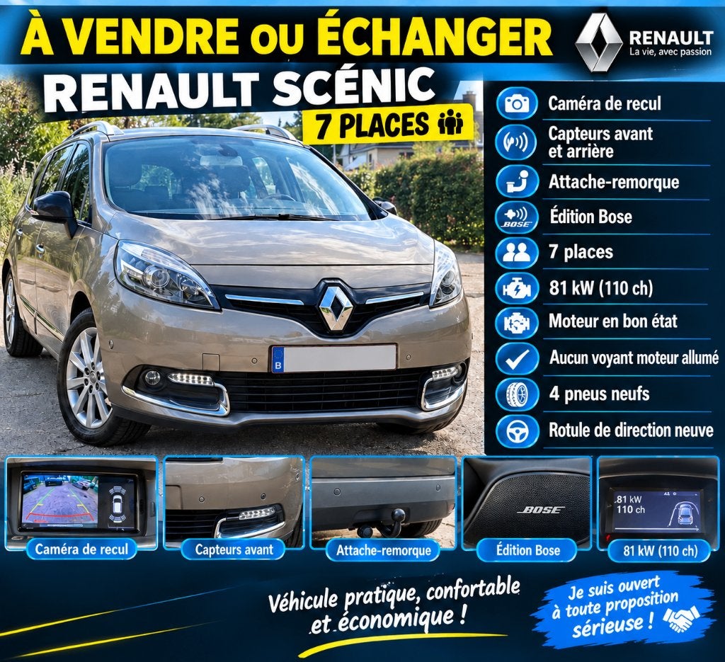 renault scenic 15 dci 110ch. 2015, Euro 5, Achat, 750 kg, Boîte manuelle
