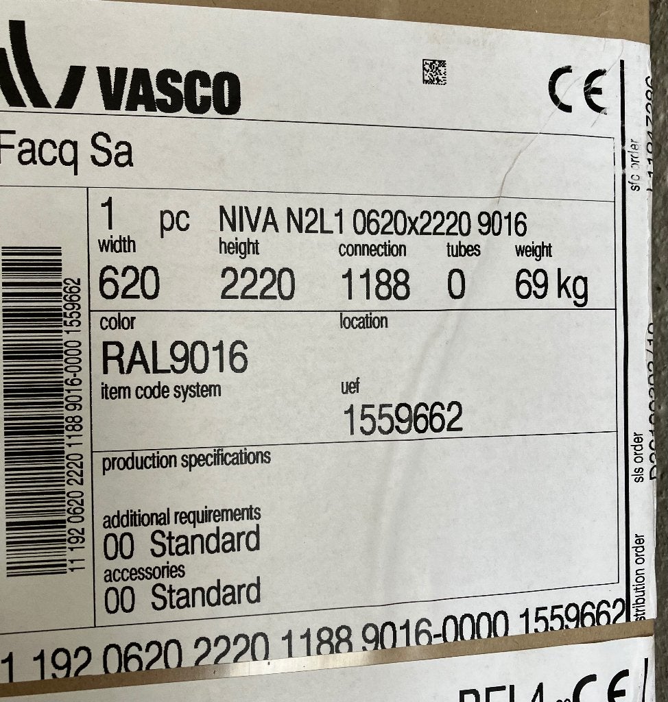 Vasco Niva verticaal N2L1, Doe-het-zelf en Bouw, Verwarming en Radiatoren, Ophalen, Hoog rendement (Hr), Radiator, Nieuw