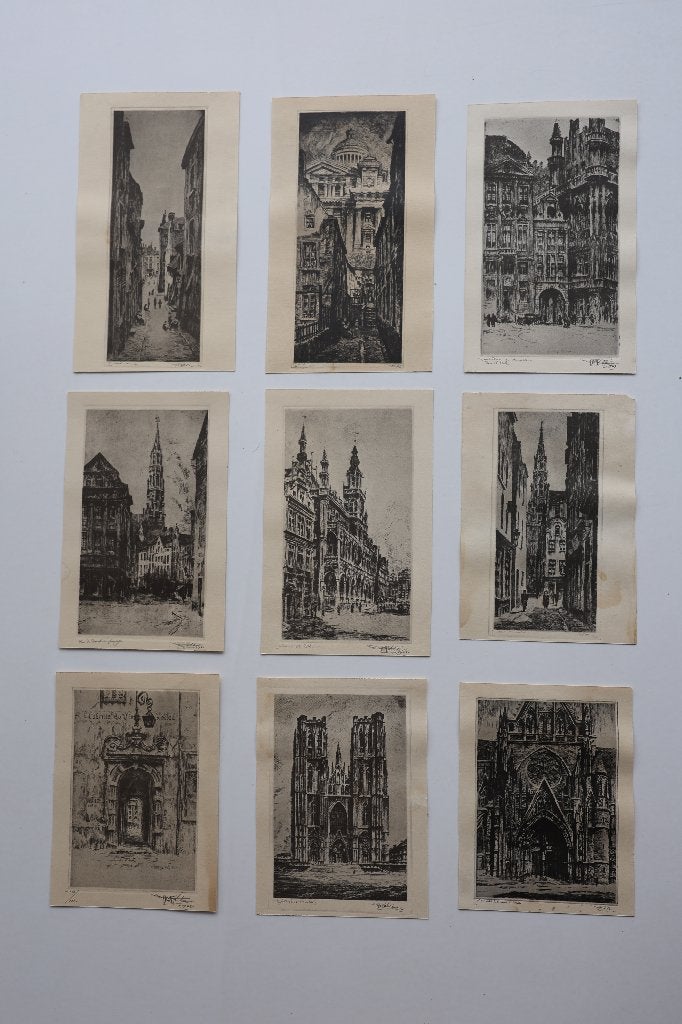 trouvaille mansardée : 9 gravures d'Henri MORTEAUX, Eau-forte, Numéroté, Vue urbaine, 20 cm
